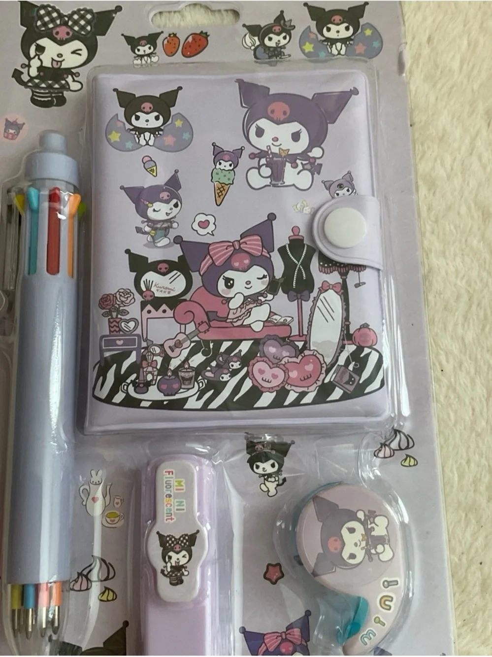 Purple Character Kids Stationery Set with 8-Color Pen
